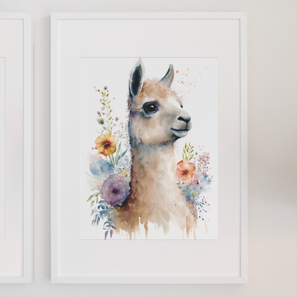 Watercolor Cute Floral Llama Wall Art Illustration Print Poster Card Unframed - Picture 3 of 6